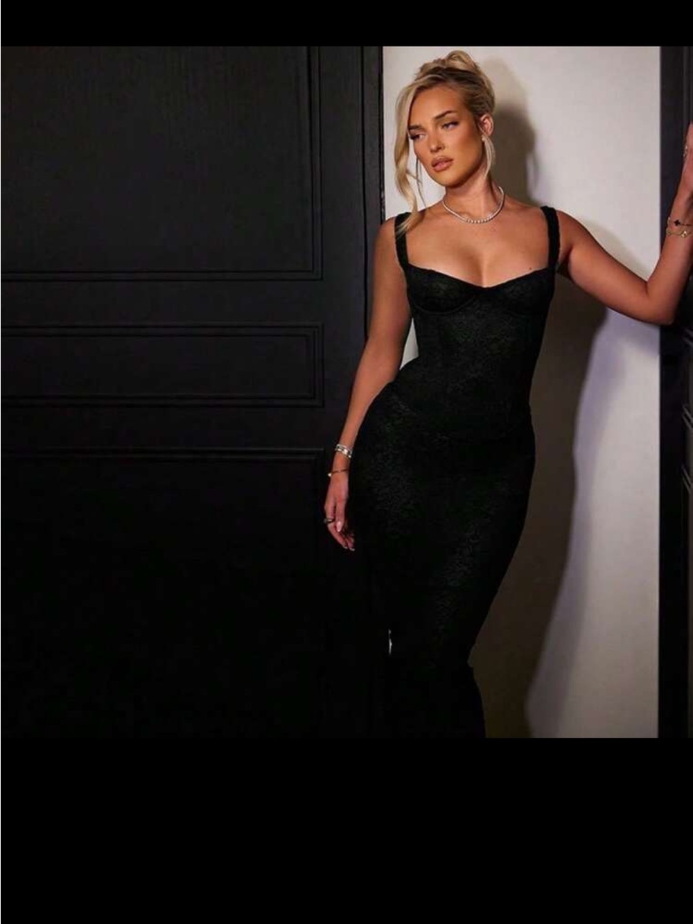 Elegant Black Strap Midi Dress with Sculpted Bodice